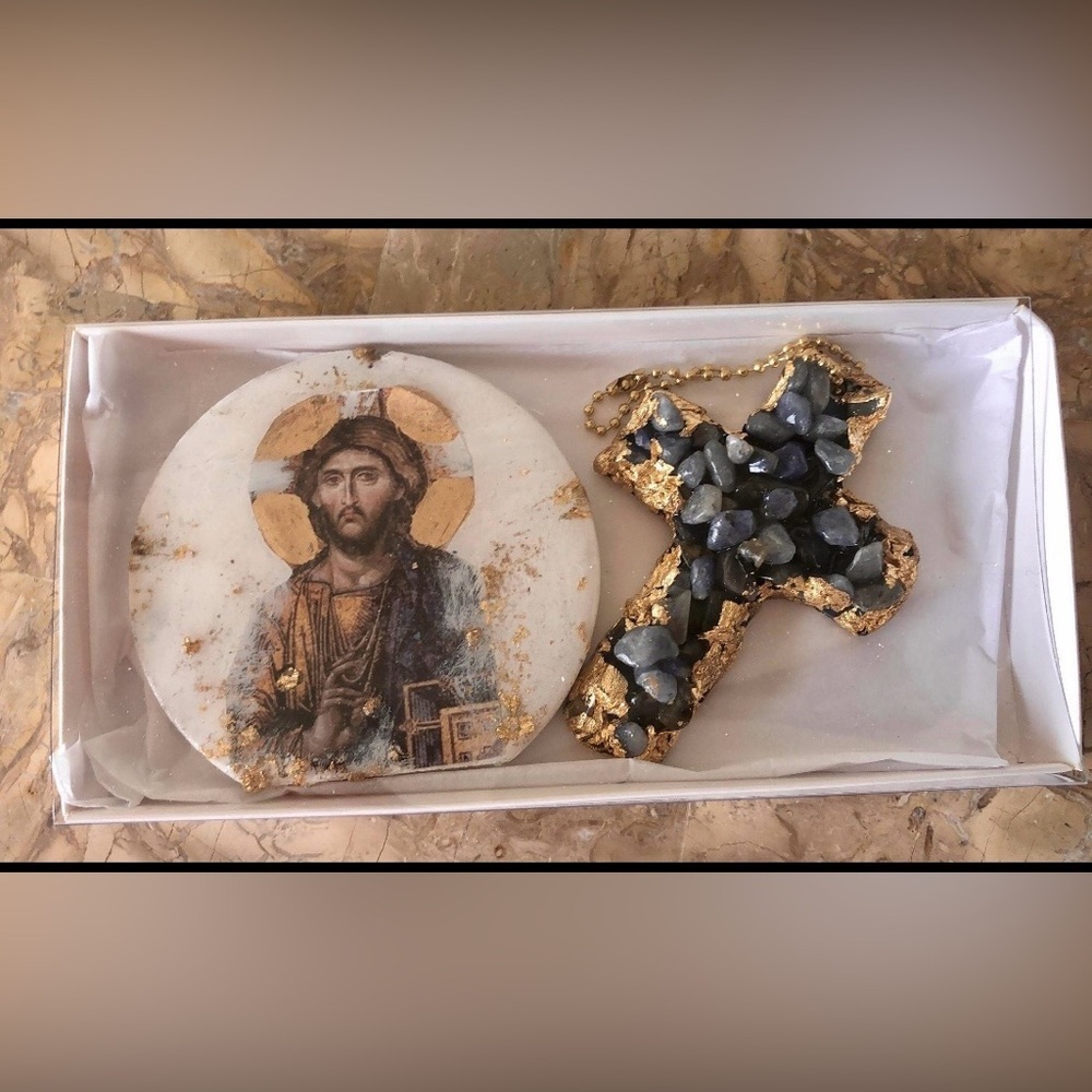 RELIGIOUS ICON & CROSS BLUE QUARTZ - Picture 4 of 4